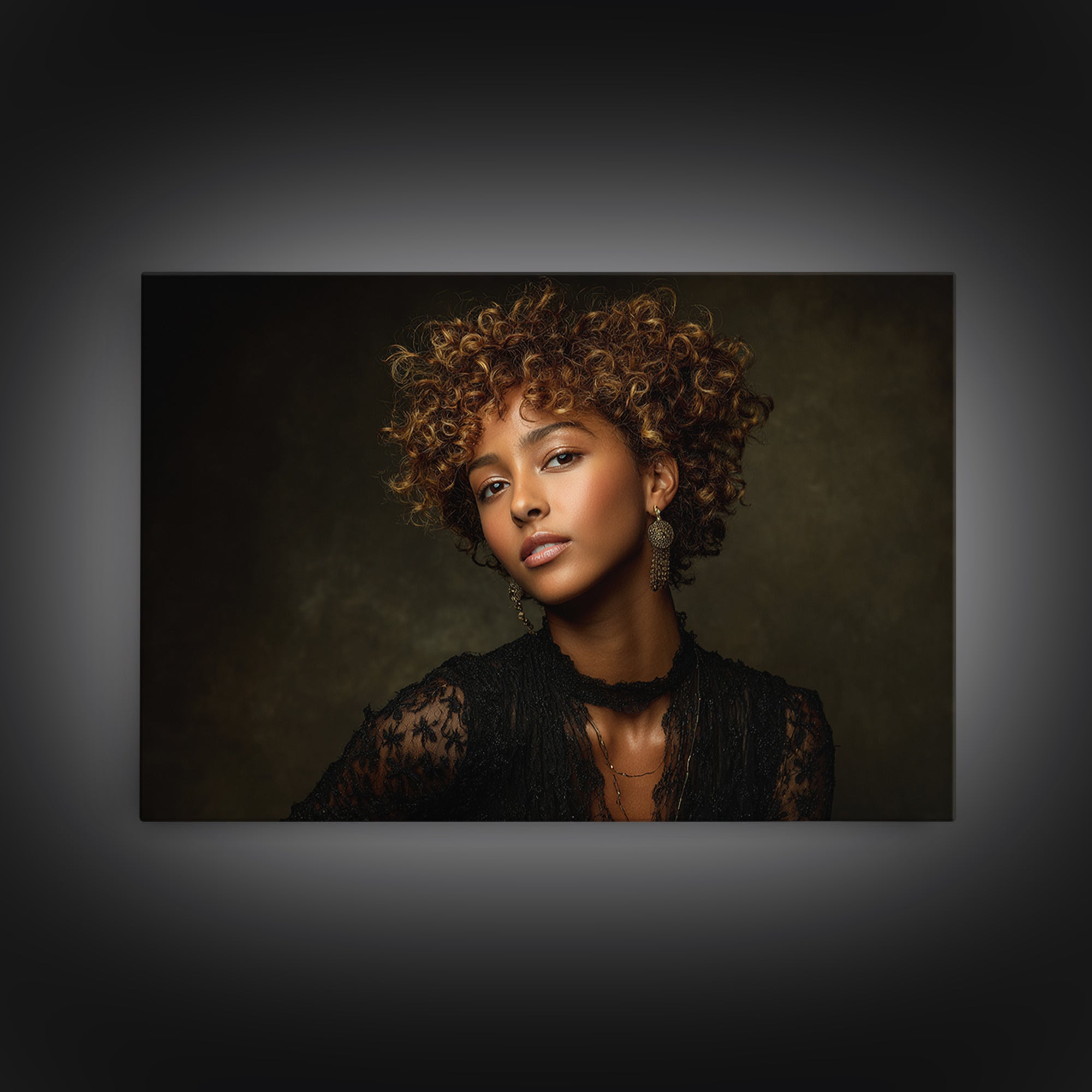 Curly Hair Portrait Framed Canvas Print, Hair Salon Art, Afrocentric Art, Living Room Decor, Fine Art, Style, Statement Artwork, HSA-3x2-19