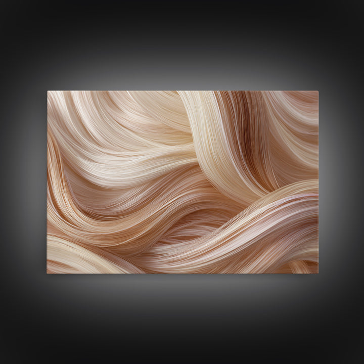 Blonde Waves Painted Framed Canvas Print, Hair Salon Art, Black Art Prints, Living Room Decor, Style, Hairdresser Gift, HSA-3x2-20
