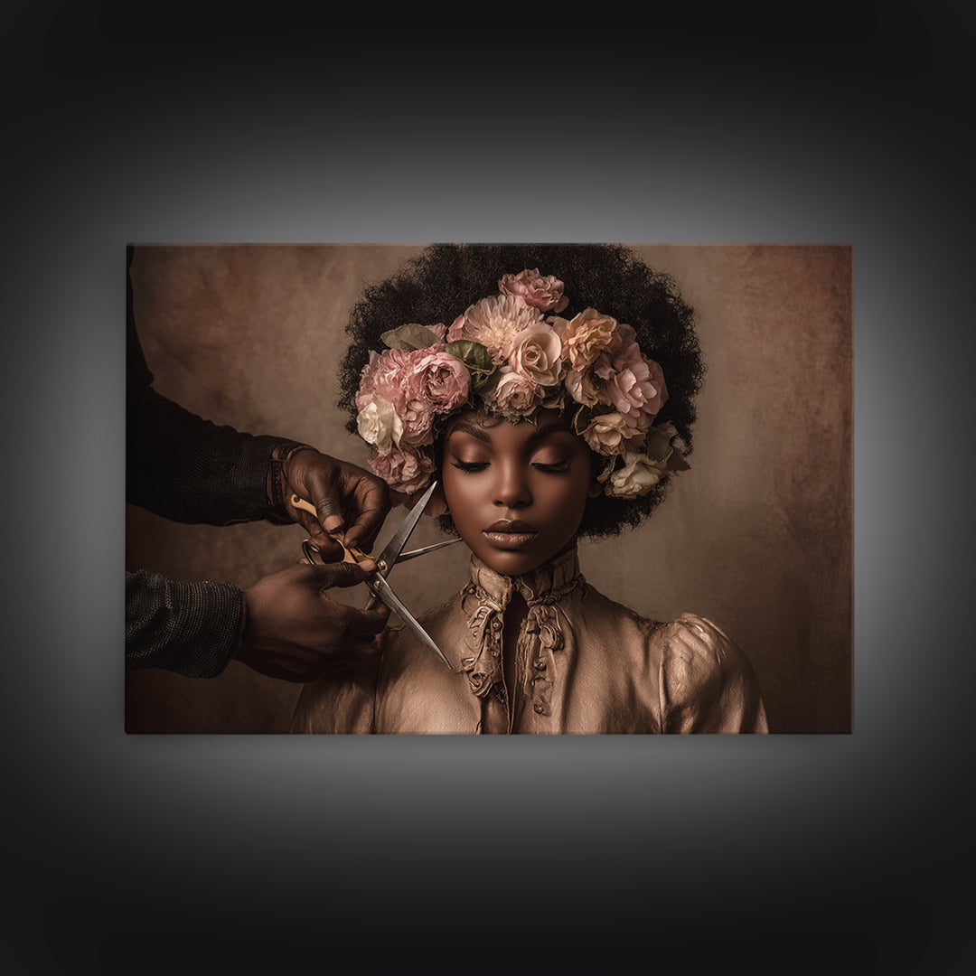 Afro Hair Portrait Framed Canvas Print, Hair Salon Art, African Art, Living Room Decor, Fine Art, Style, Girls Room Decor, HSA-3x2-24