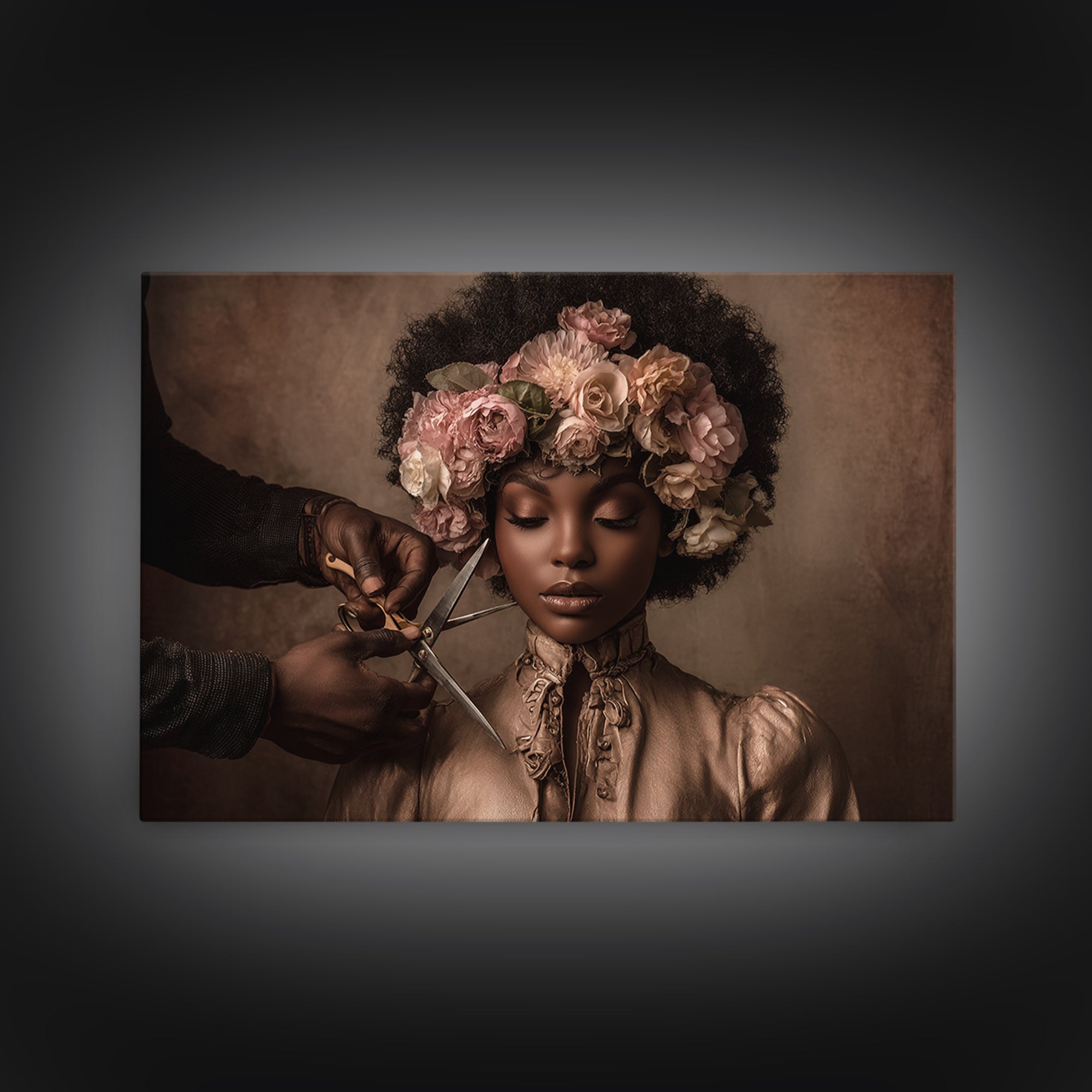 Afro Hair Portrait Framed Canvas Print, Hair Salon Art, African Art, Living Room Decor, Fine Art, Style, Girls Room Decor, HSA-3x2-24