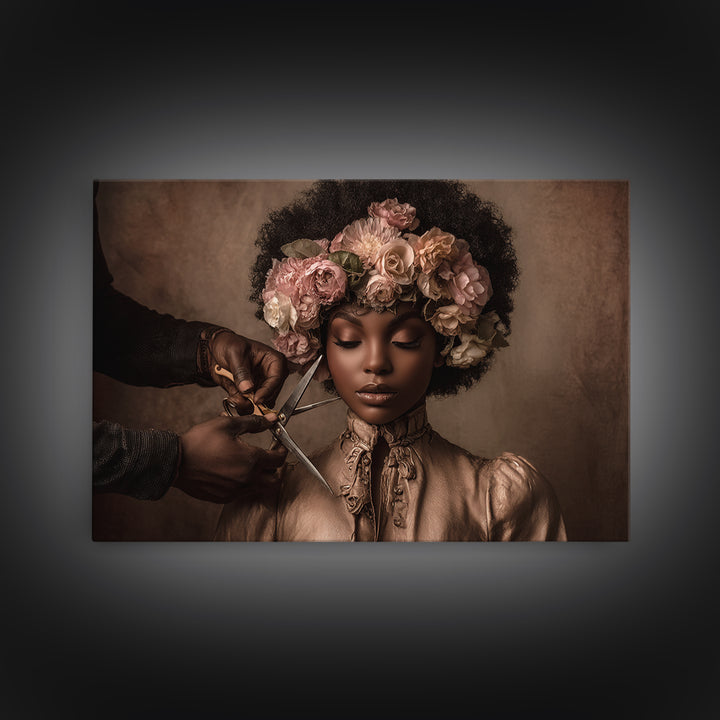 Afro Hair Portrait Framed Canvas Print, Hair Salon Art, African Art, Living Room Decor, Fine Art, Style, Girls Room Decor, HSA-3x2-24