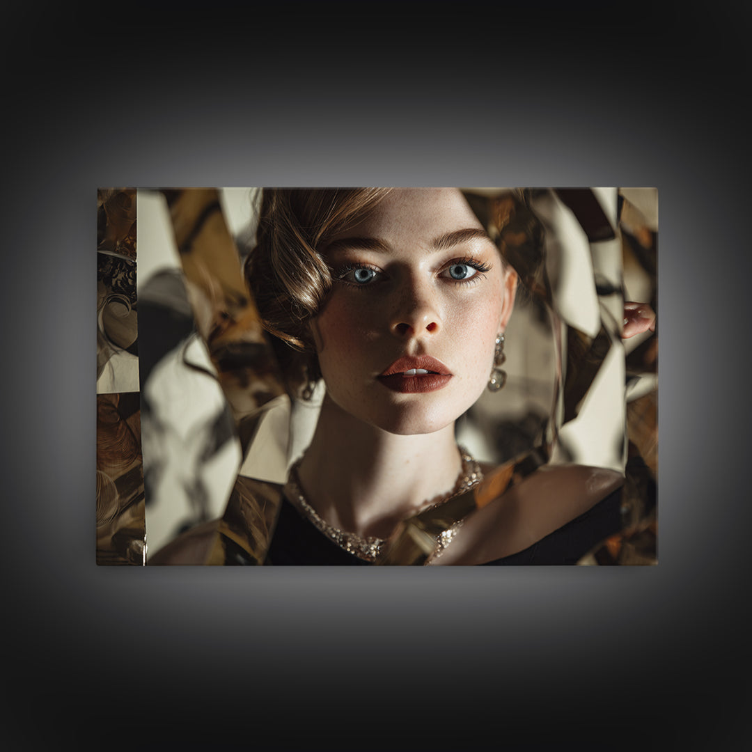 Mod 1960s Beauty Portrait Framed Canvas Print, Hair Salon Art, Room Decor, Living Room Decor, Fine Art, Style, Metal Wall Art, HSA-3x2-47