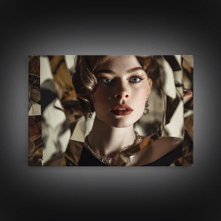 Mod 1960s Beauty Portrait Framed Canvas Print, Hair Salon Art, Room Decor, Living Room Decor, Fine Art, Style, Metal Wall Art, HSA-3x2-47