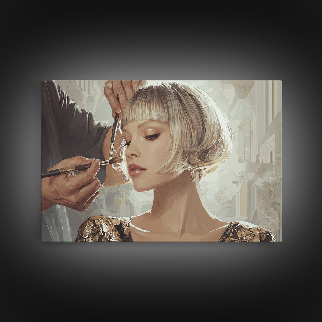 Woman with Dramatic Bob Haircut in Art Canvas Print, Hair Salon Art, Salon, Living Room Decor, Oil Painting, Style, HSA-3x2-56