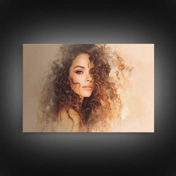 Curly Hair Portrait Canvas Print, Hair Salon Art, Textured Painting, Living Room Decor, Style, Black Art, Printable Art, HSA-3x2-67