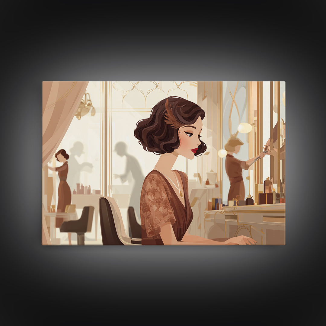 Woman with Dramatic Bob Haircut in Art Framed Canvas Print, Hair Salon Art, Modern Art, Living Room Decor, Fine Art, Style, HSA-3x2-8
