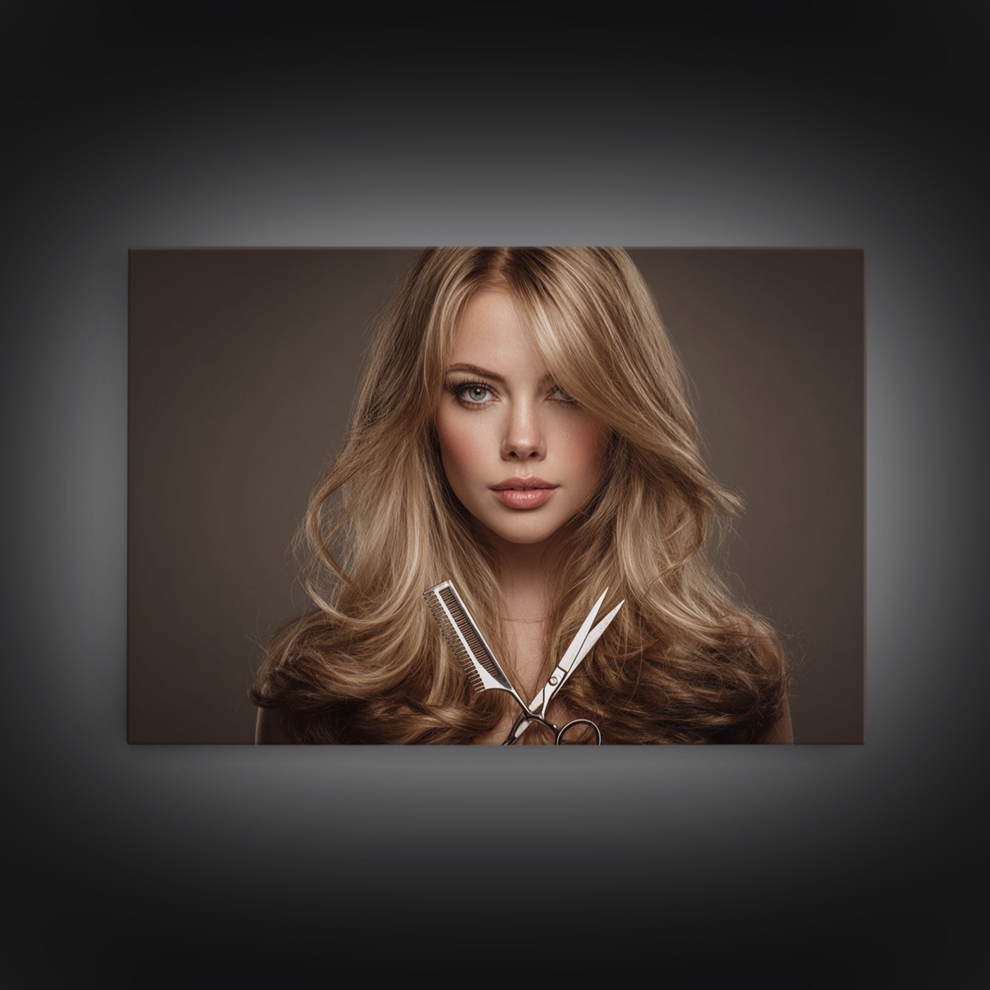 Glamour Face Portrait Canvas Print, Hair Salon Art, Statement Artwork, Living Room Decor, Fine Art, Style, Digital Prints, HSA-3x2-84