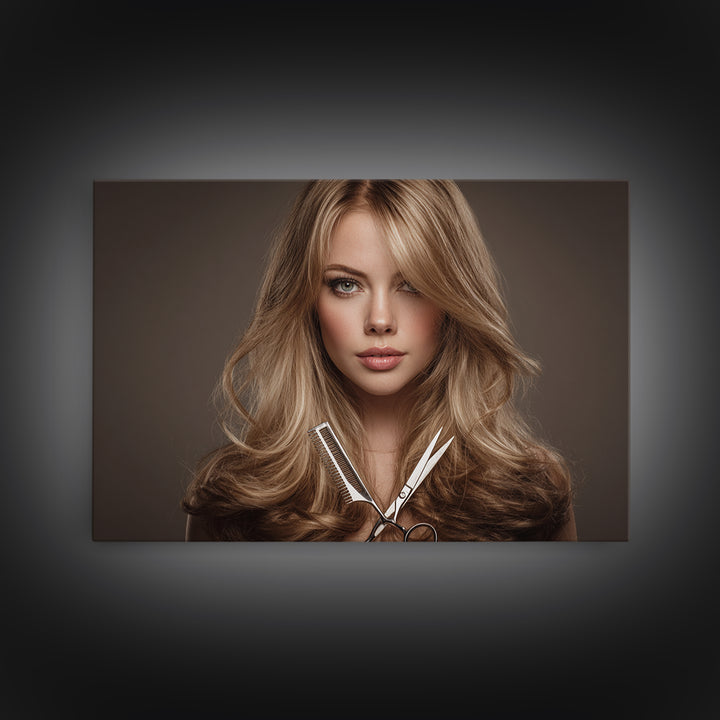 Glamour Face Portrait Canvas Print, Hair Salon Art, Statement Artwork, Living Room Decor, Fine Art, Style, Digital Prints, HSA-3x2-84