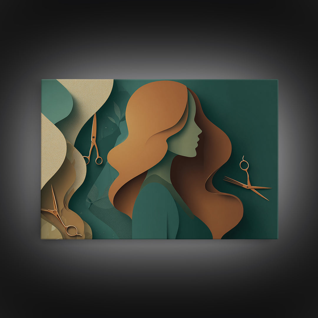 Copper Hair Silhouette Framed Canvas Print, Hair Salon Art, Digital Download Art, Living Room Decor, Fine Art, Style, HSA-3x2-86