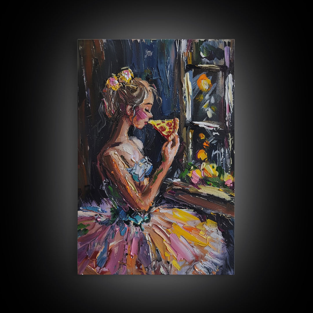 Ghost Ballerina Having A Slice Of Pizza, Halloween Decor Cottage Core Mashup