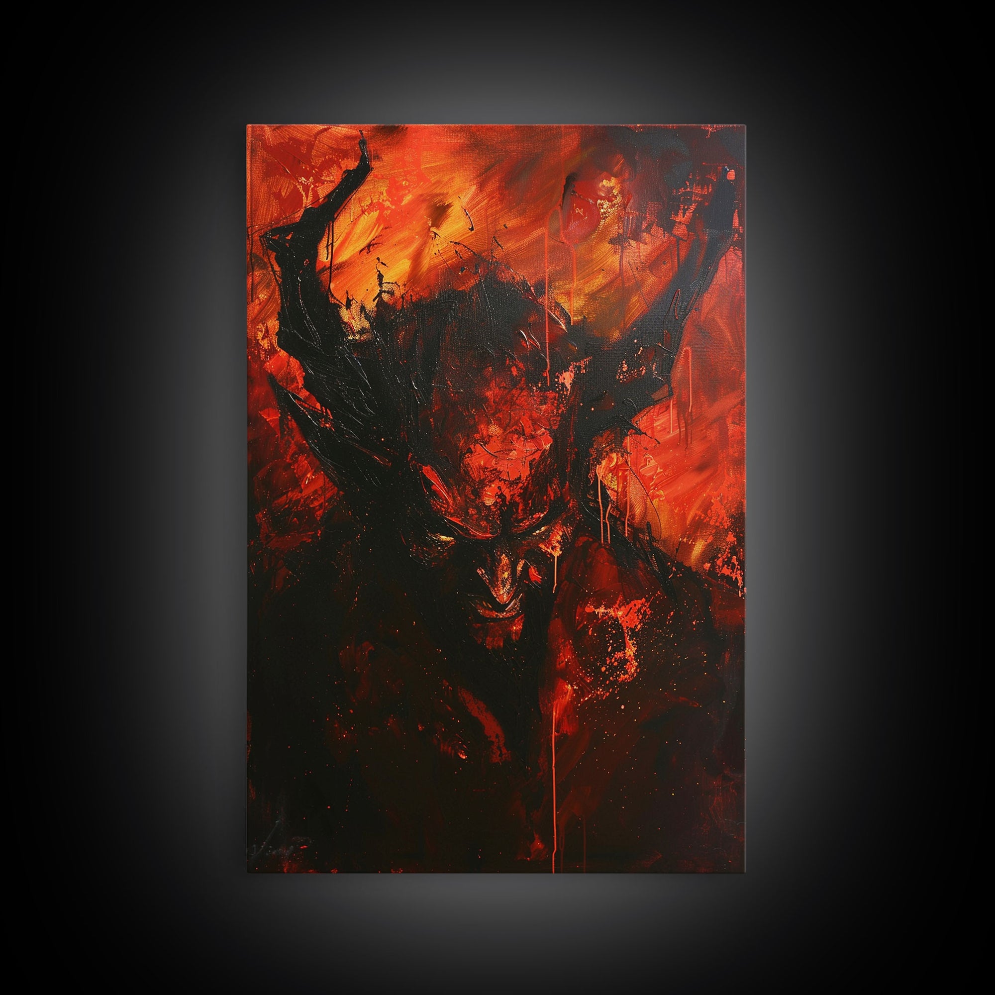 Halloween Eerie Goat with Spaghetti Framed Canvas Print, Wall Art, Living Room Decor, Halloween Decoration, Unique Art, Haunted Decor
