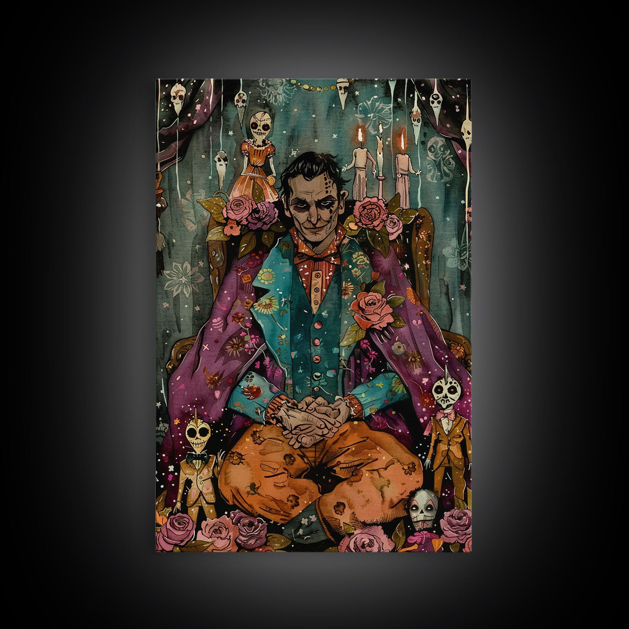 Macabre Doll Collector Framed Canvas Print | Halloween Art | Spooky Victorian Art | Creepy Doll Art for Home Decoration
