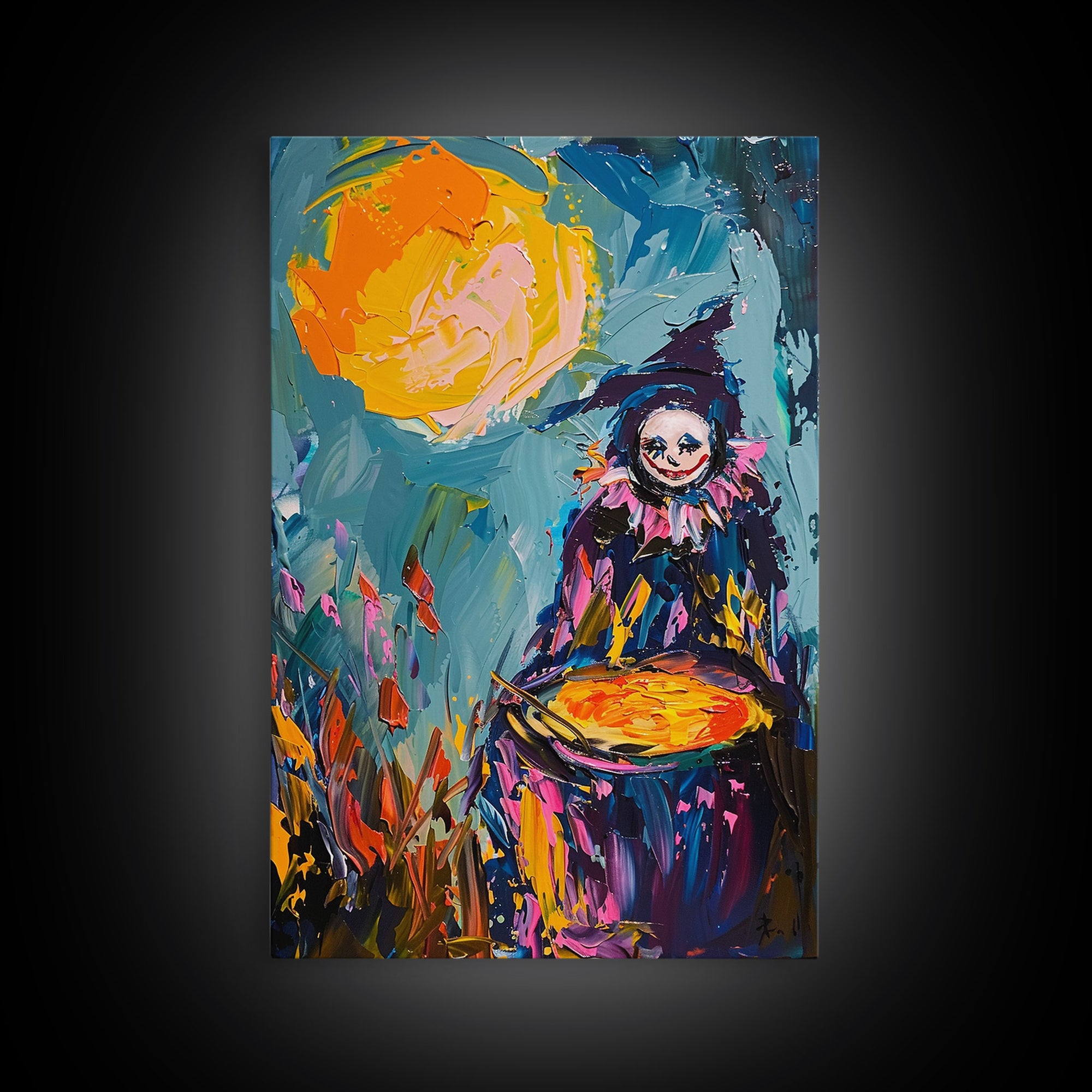 Colorful Witch Mixing Potions Framed Canvas Print | Halloween Witch Art | Vibrant Witch Decor for Home | Whimsical Halloween Artwork