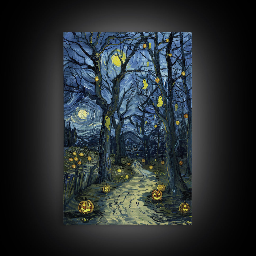 Dark Steamy Train at Night Framed Canvas Print, Halloween Wall Art, Spooky Train Station Decor, Haunted Transportation Artwork, Ghostly Art