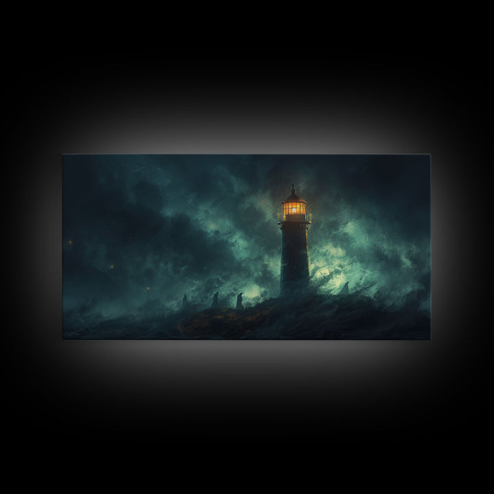 Spooky Haunted Light House Framed Canvas Print - Halloween Decor - Spooky Season Wall Art - Halloween Unique Wall Decor