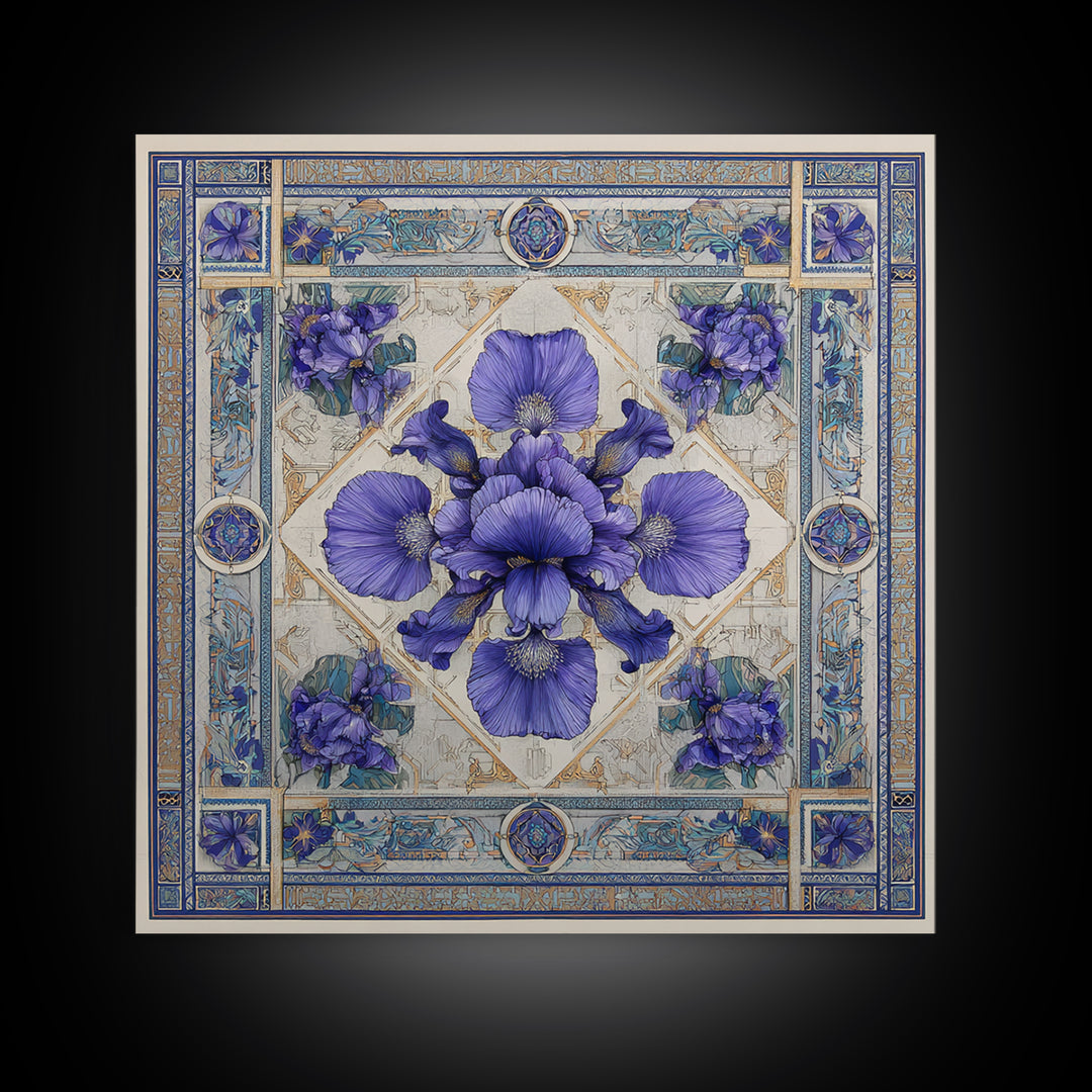 Iris Garden with Blue Violet Strokes Canvas Print, Impressionist Art, Living Room Decor, Watercolor Art, Impression, IMP-1x1-20