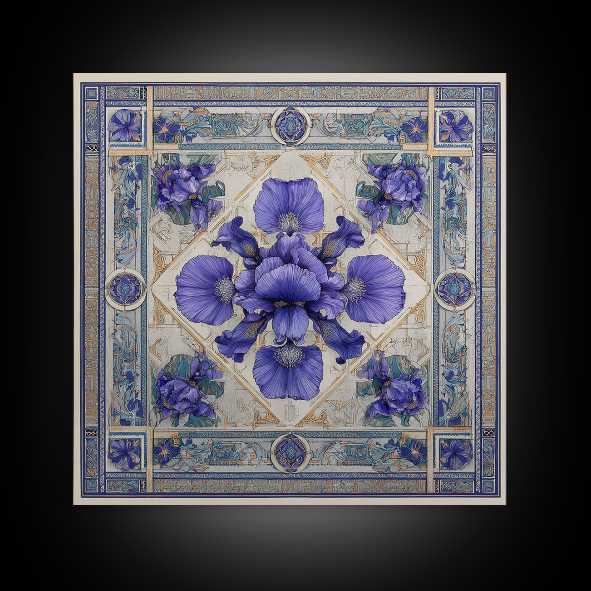Iris Garden with Blue Violet Strokes Canvas Print, Impressionist Art, Living Room Decor, Watercolor Art, Impression, IMP-1x1-20