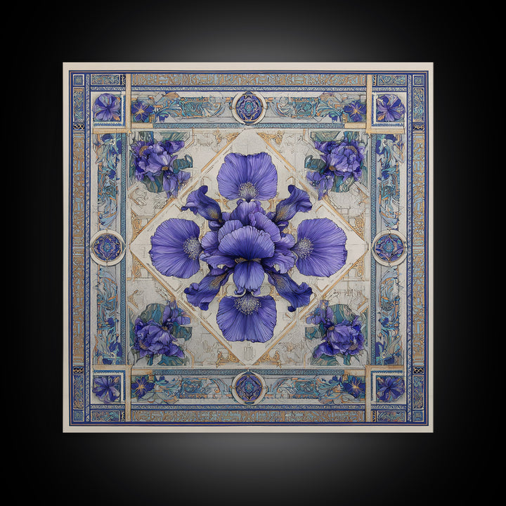Iris Garden with Blue Violet Strokes Canvas Print, Impressionist Art, Living Room Decor, Watercolor Art, Impression, IMP-1x1-20