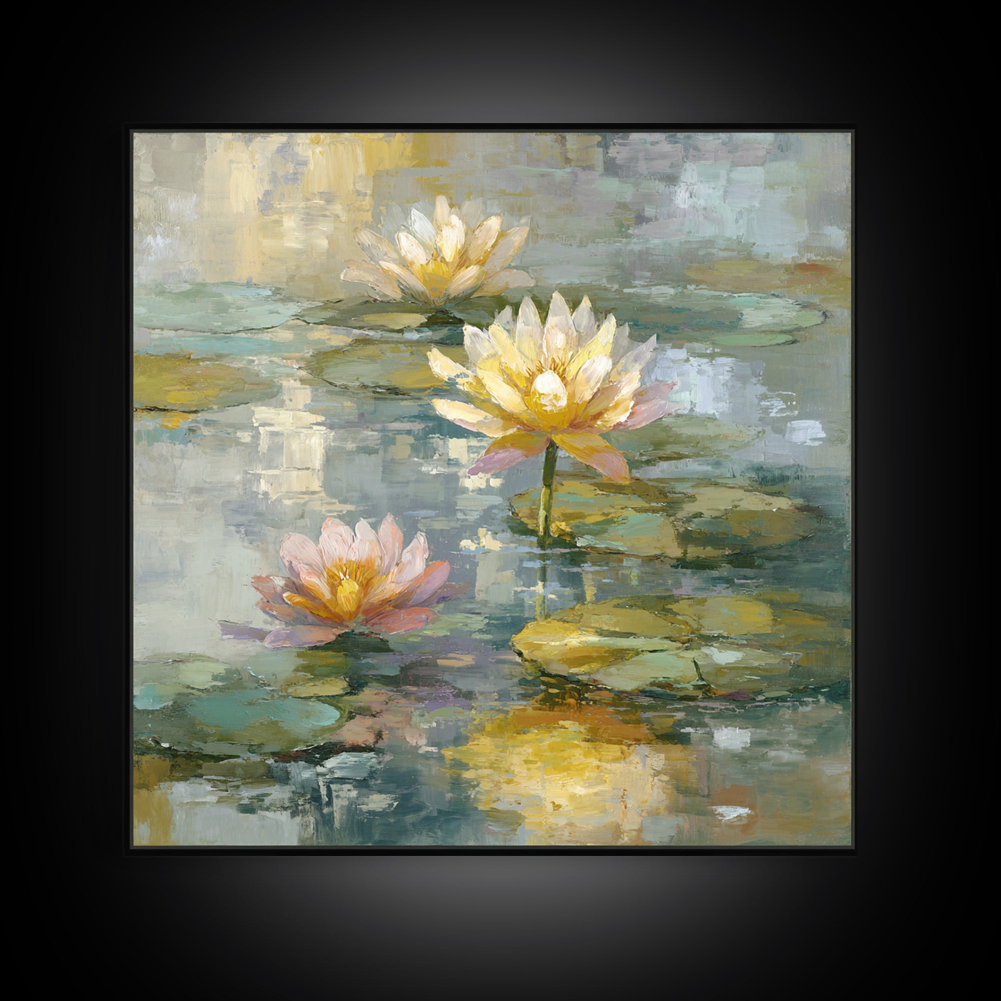 Water Lilies Floating on a Sunlit Pond Canvas Print, Impressionist Art, Room Decor, Living Room Decor, Fine Art, Impression, IMP-1x1-25