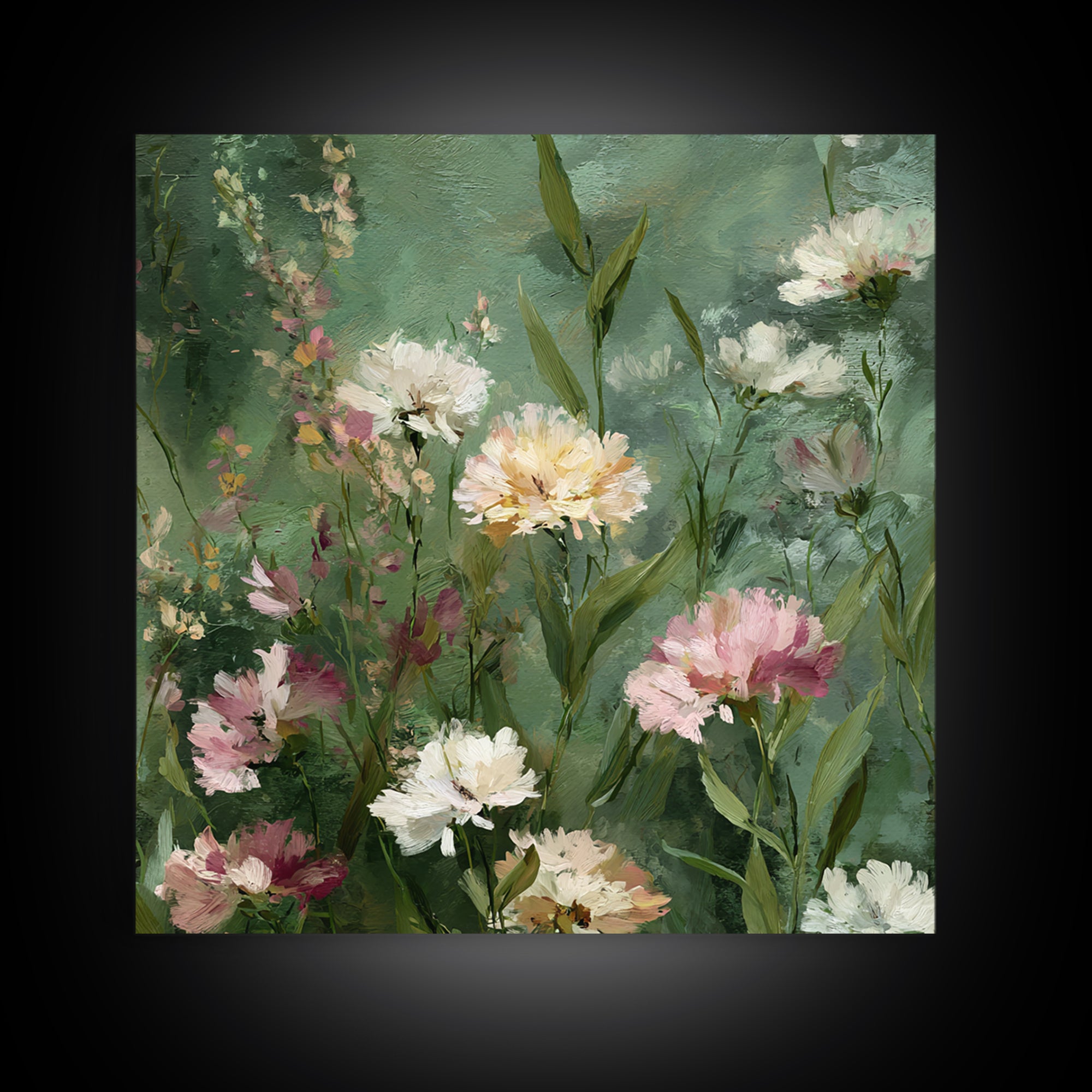 Wildflower Field in Loose Pastel Strokes Framed Canvas Print, Impressionist Art, Gallery Decor, Living Room Decor, Impression, IMP-1x1-32