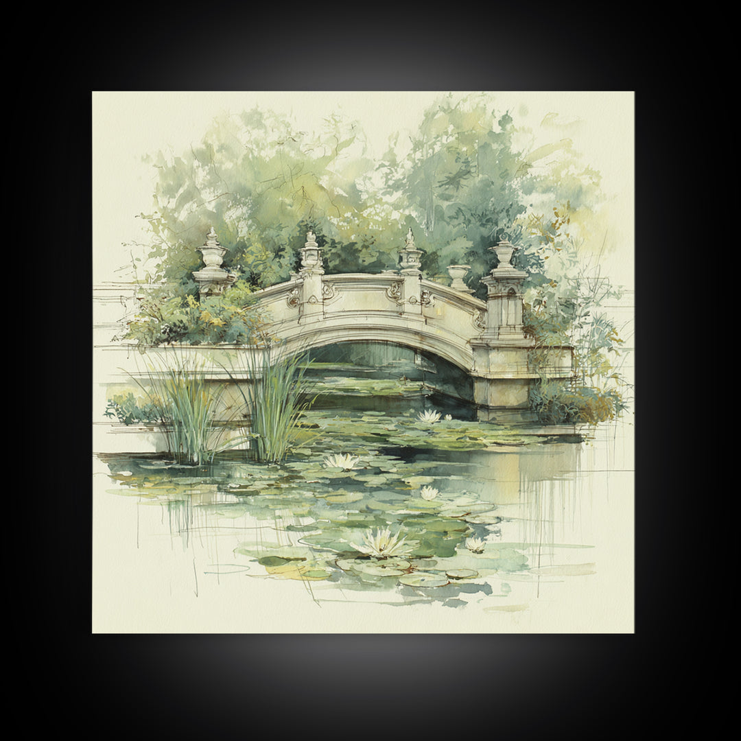 Water Garden Bridge Framed Canvas Print, Impressionist Art, Landscape Art, Living Room Decor, Fine Art, Impression, IMP-1x1-42