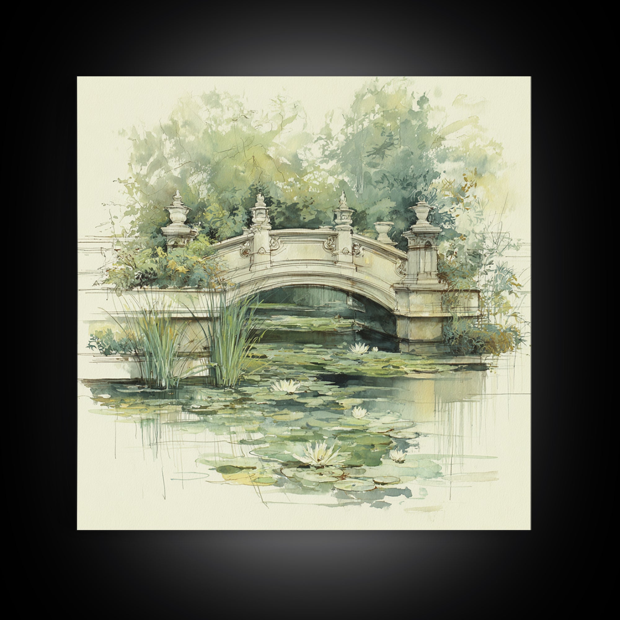 Water Garden Bridge Framed Canvas Print, Impressionist Art, Landscape Art, Living Room Decor, Fine Art, Impression, IMP-1x1-42
