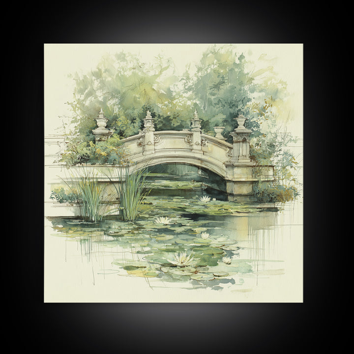 Water Garden Bridge Framed Canvas Print, Impressionist Art, Landscape Art, Living Room Decor, Fine Art, Impression, IMP-1x1-42