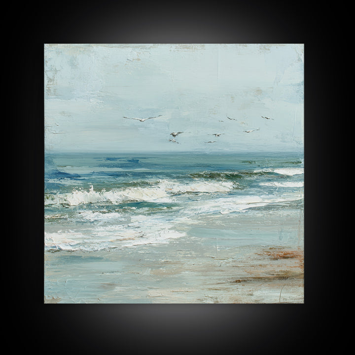Coastal Beach Figures Framed Canvas Print, Impressionist Art, Floral Wall Art, Living Room Decor, Fine Art, Impression, IMP-1x1-43