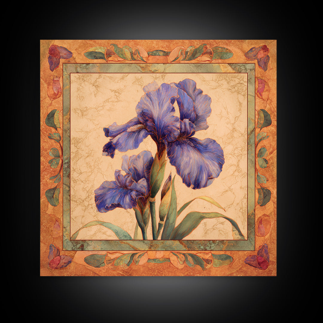 Iris Garden with Blue Violet Strokes Framed Canvas Print, Impressionist Art, Textured Wall Art, Living Room Decor, Impression, IMP-1x1-44