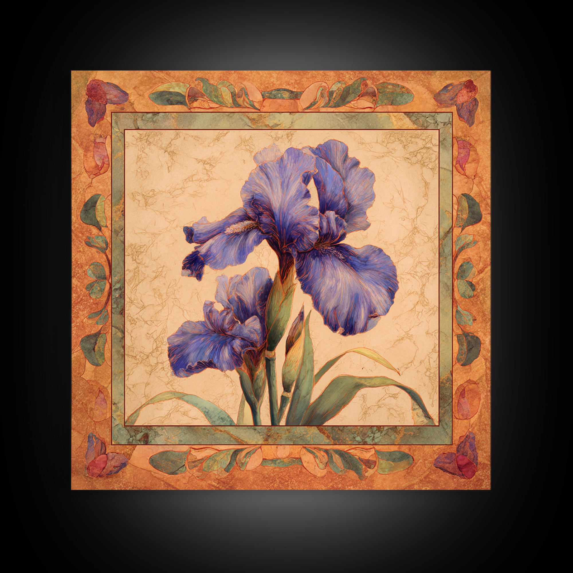 Iris Garden with Blue Violet Strokes Framed Canvas Print, Impressionist Art, Textured Wall Art, Living Room Decor, Impression, IMP-1x1-44