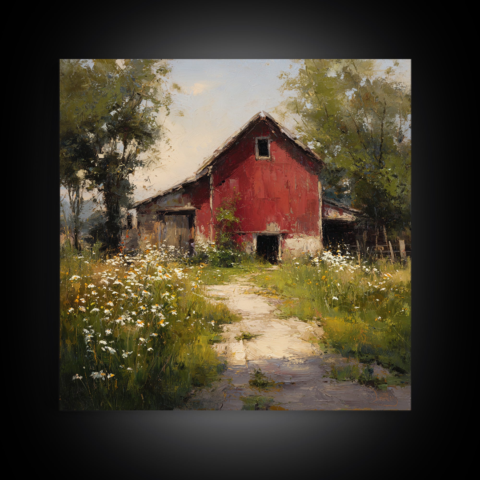 Country Lane with Flickering Sunlight Framed Canvas Print, Impressionist Art, Colorful Wall Art, Living Room Decor, Impression, IMP-1x1-46