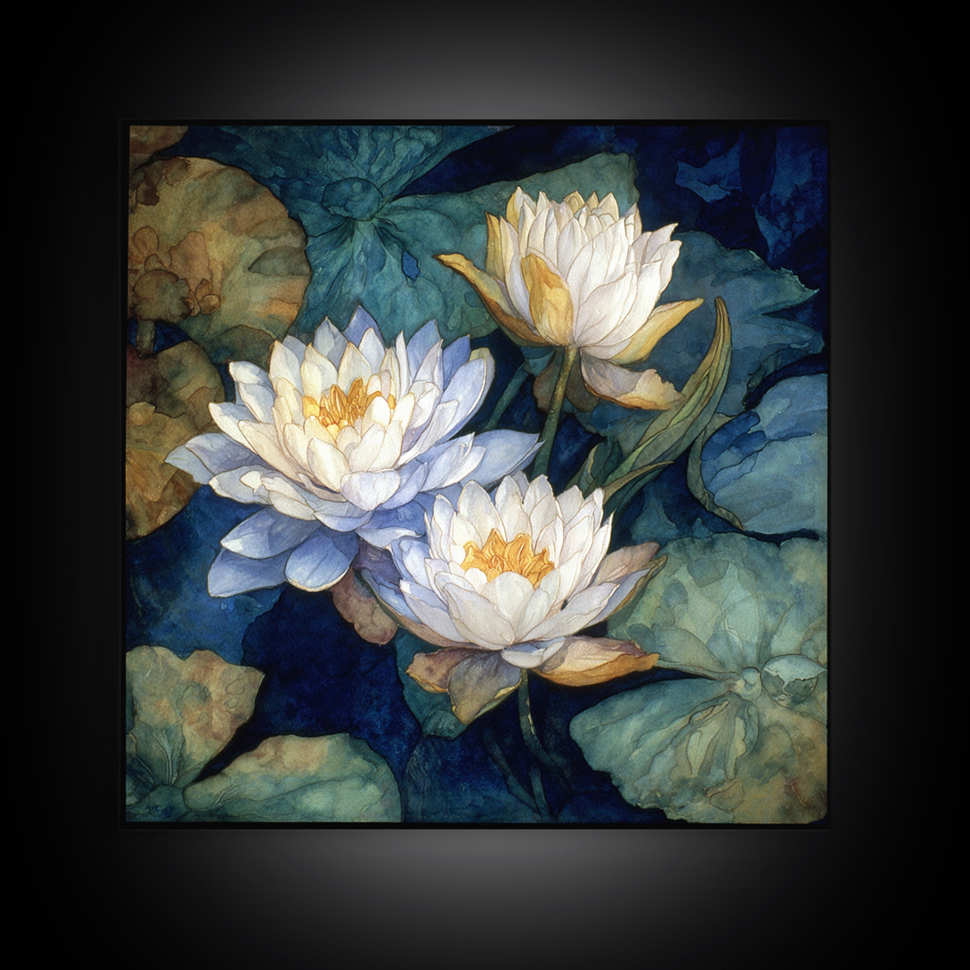 Water Lilies Floating on a Sunlit Pond Canvas Print, Impressionist Art, Room Decor, Living Room Decor, Fine Art, Impression, IMP-1x1-49