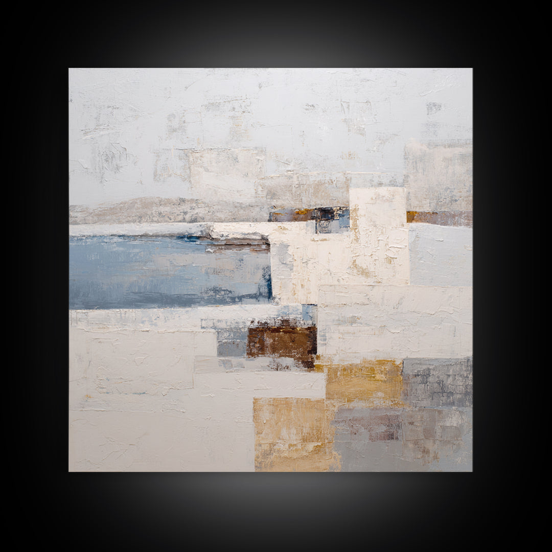 Soft Seaside Cliffs Framed Canvas Print, Impressionist Art, Textured Painting, Living Room Decor, Fine Art, Impression, IMP-1x1-53