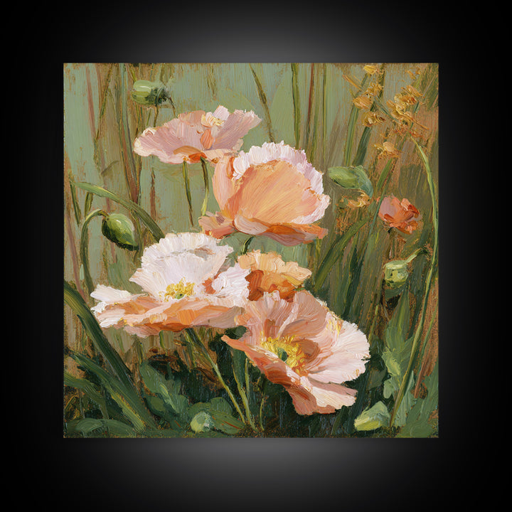 Poppies Blowing Through Green Grass Canvas Print, Impressionist Art, Abstract Painting, Living Room Decor, Fine Art, Impression, IMP-1x1-60