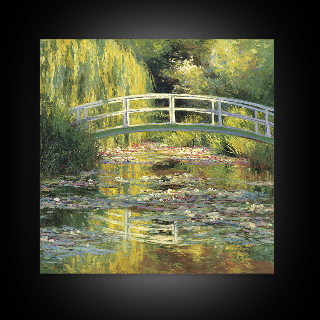 Water Garden Bridge Framed Canvas Print, Impressionist Art, Landscape Art, Living Room Decor, Fine Art, Impression, IMP-1x1-66