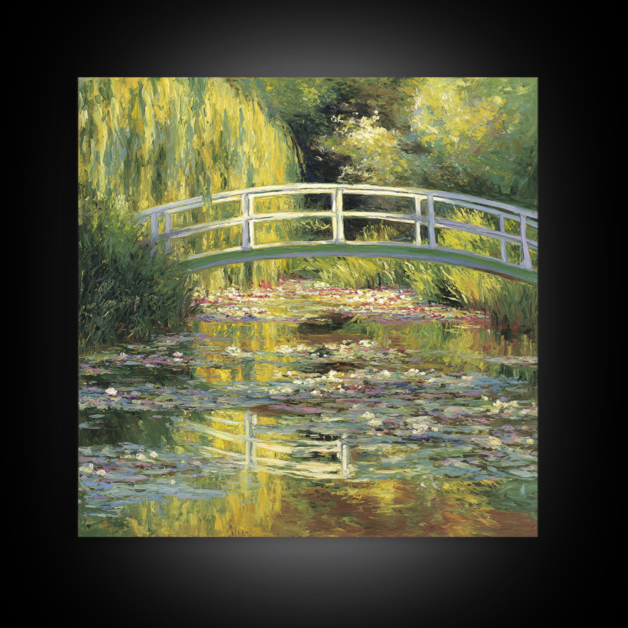 Water Garden Bridge Framed Canvas Print, Impressionist Art, Landscape Art, Living Room Decor, Fine Art, Impression, IMP-1x1-66