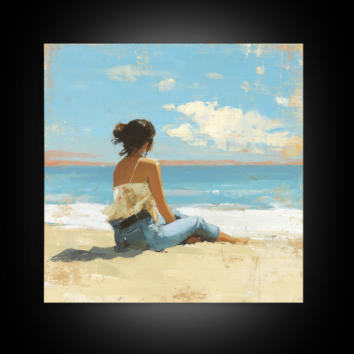 Coastal Beach Figures Framed Canvas Print, Impressionist Art, Modern Decor, Living Room Decor, Fine Art, Impression, Wall Decor, IMP-1x1-67