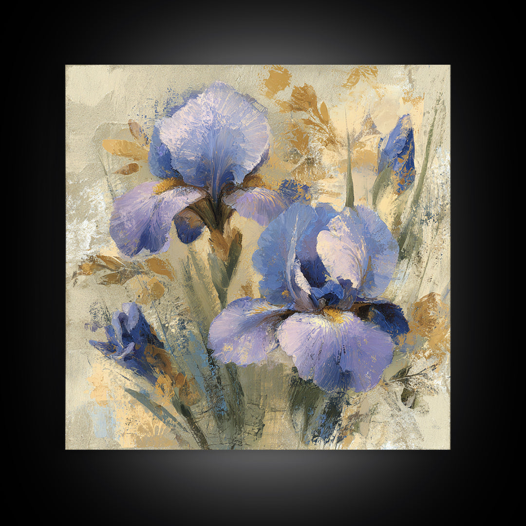 Iris Garden with Blue Violet Strokes Framed Canvas Print, Impressionist Art, Modern Art, Living Room Decor, Oil Painting, IMP-1x1-68