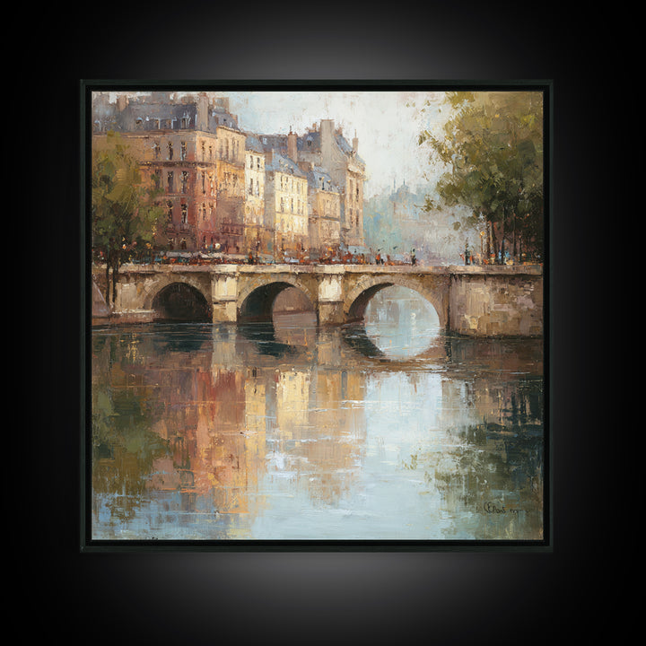 Paris Bridge Reflected Framed Canvas Print, Impressionist Art, Farmhouse Decor, Living Room Decor, Fine Art, Impression, IMP-1x1-7