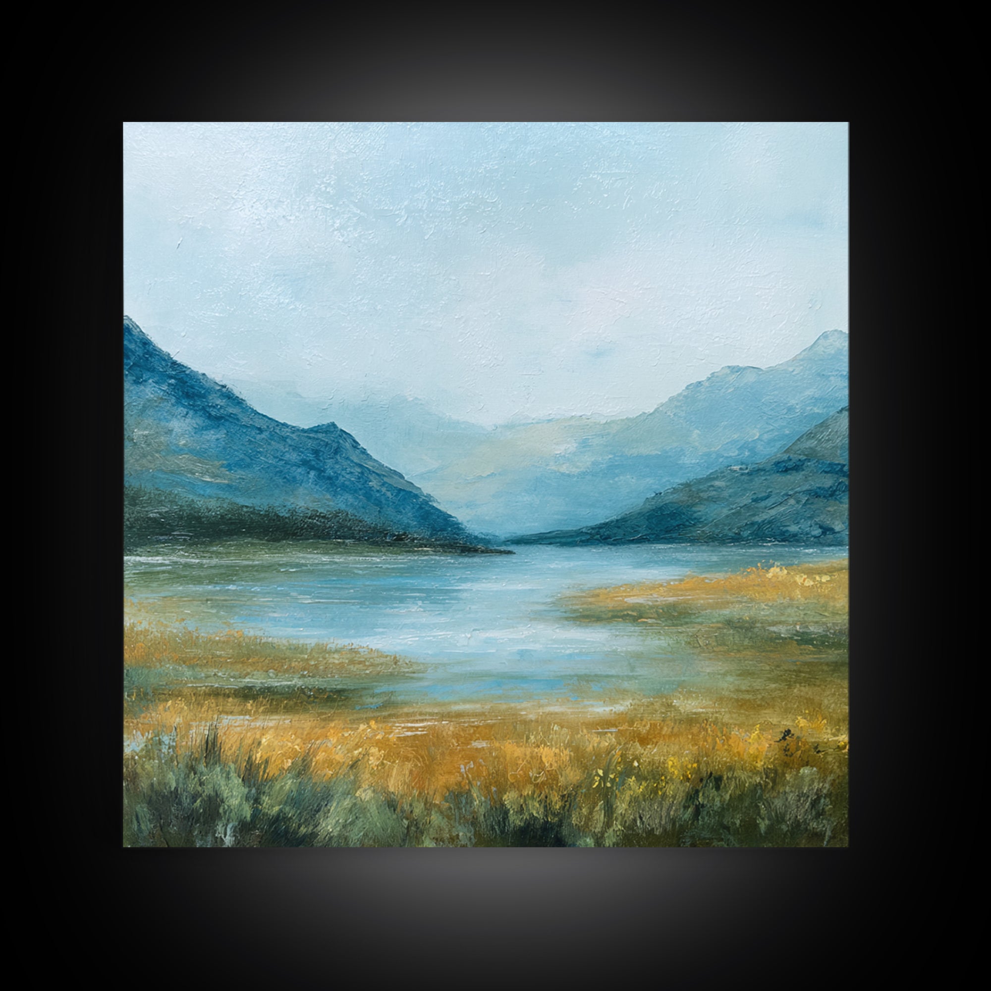 Mountain Lake with Sparkling Reflections Framed Canvas Print, Impressionist Art, Landscape Art, Living Room Decor, Impression, IMP-1x1-72