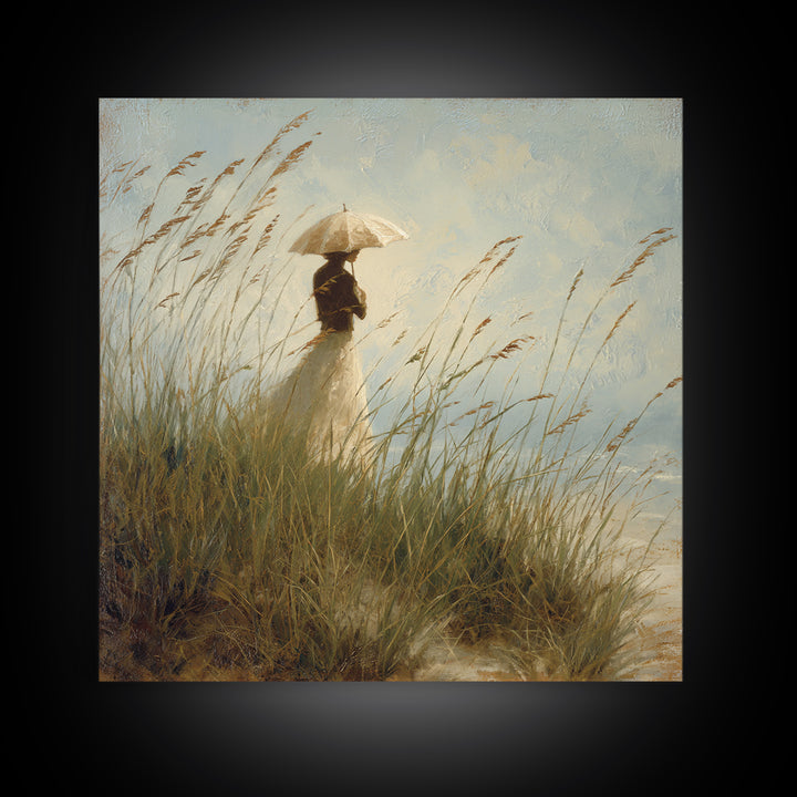 Woman with Parasol in Breezy Meadow Canvas Print, Impressionist Art, Statement Artwork, Living Room Decor, Fine Art, Impression, IMP-1x1-75