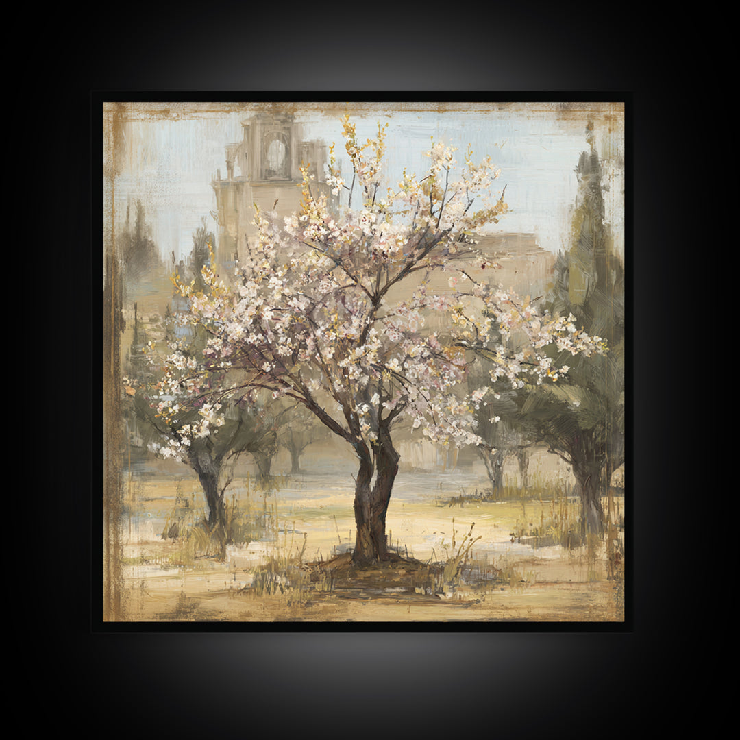 Spring Orchard with Blossoming Trees Framed Canvas Print, Impressionist Art, Statement Artwork, Living Room Decor, Impression, IMP-1x1-78
