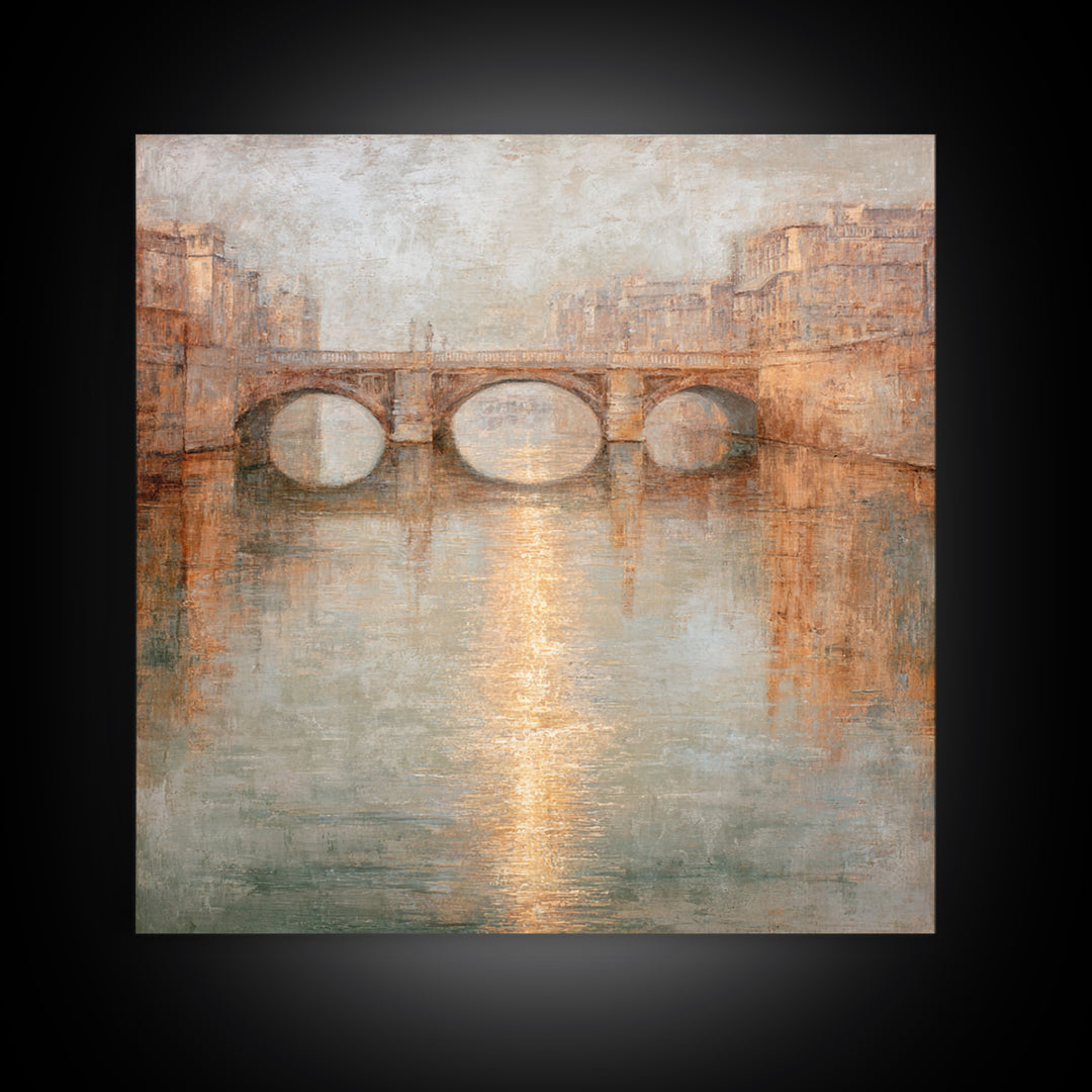 Paris Bridge Reflected Framed Canvas Print, Impressionist Art, Boho Decor, Living Room Decor, Oil Painting, Impression, IMP-1x1-79