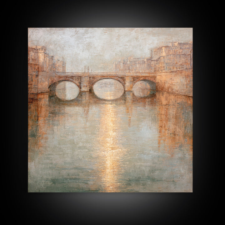 Paris Bridge Reflected Framed Canvas Print, Impressionist Art, Boho Decor, Living Room Decor, Oil Painting, Impression, IMP-1x1-79