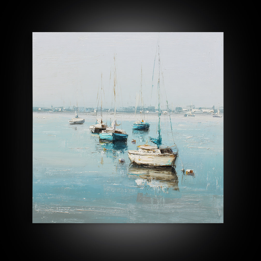 Sailboats on a Bright Sparkling Harbor Canvas Print, Impressionist Art, Painting, Living Room Decor, Fine Art, Impression, IMP-1x1-81