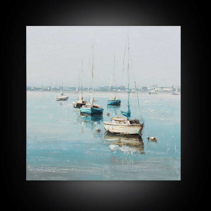 Sailboats on a Bright Sparkling Harbor Canvas Print, Impressionist Art, Painting, Living Room Decor, Fine Art, Impression, IMP-1x1-81