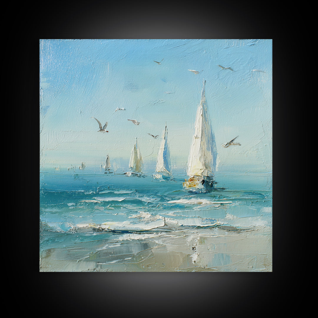 Sailboats on a Bright Sparkling Harbor Canvas Print, Impressionist Art, Statement Artwork, Living Room Decor, Impression, IMP-1x1-9