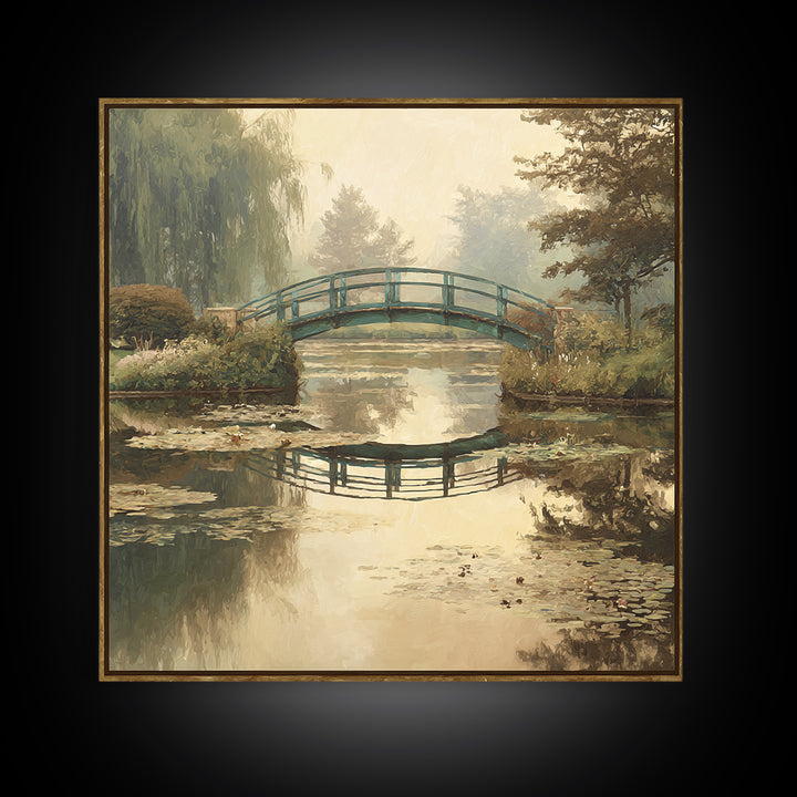 Water Garden Bridge Canvas Print, Impressionist Art, Neutral Decor, Living Room Decor, Oil Painting, Impression, Home Decor, IMP-1x1-90