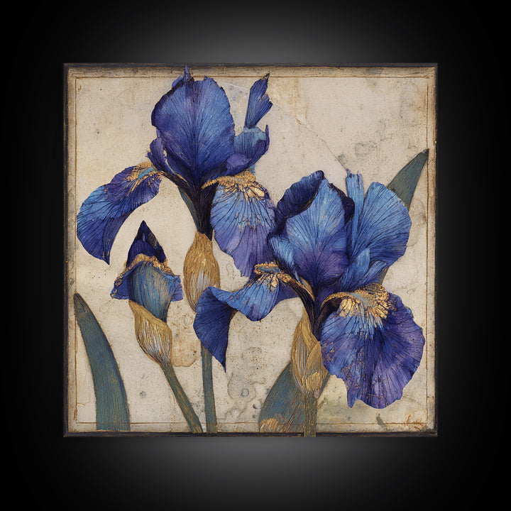 Iris Garden with Blue Violet Strokes Canvas Print, Impressionist Art, Flower Print, Living Room Decor, Watercolor Art, IMP-1x1-92