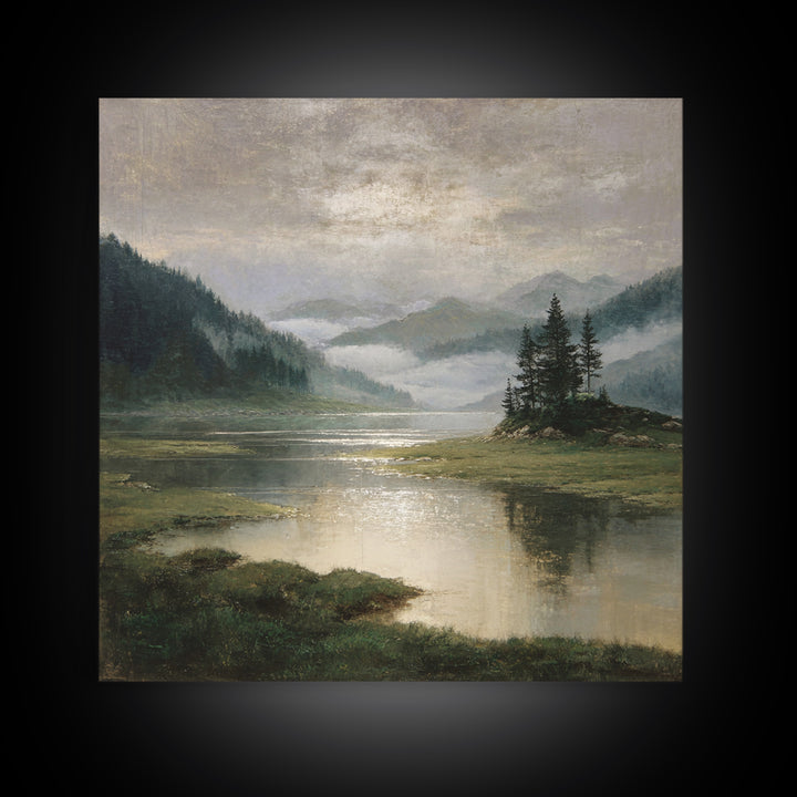 Mountain Lake with Sparkling Reflections Canvas Print, Impressionist Art, Original Painting, Living Room Decor, Impression, IMP-1x1-96